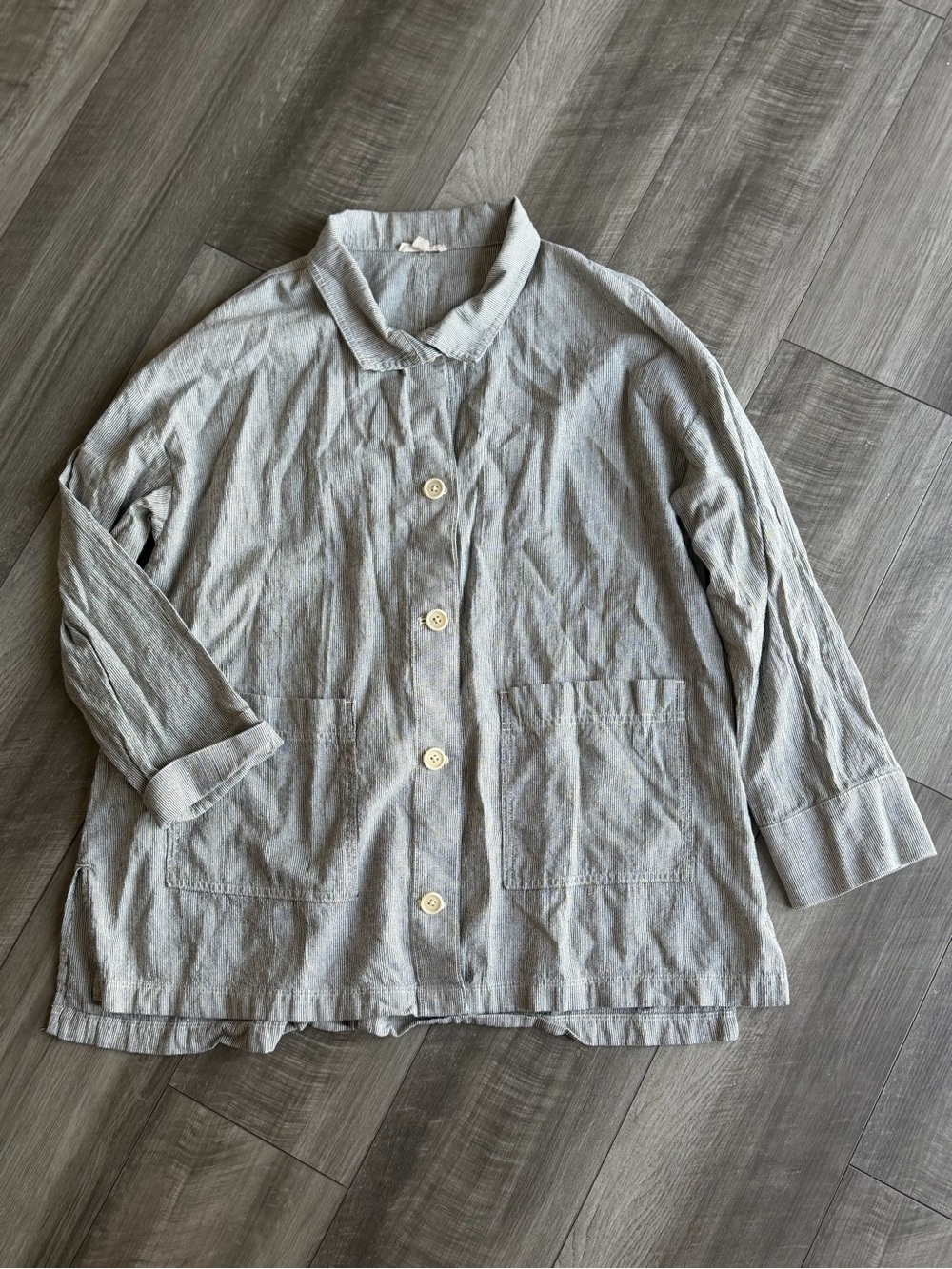 Eileen Fisher Organic Cotton Linen Ticking Stripe Jacket Women’s M Black White
